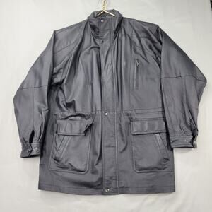 Oscar Piel XL Leather Jacket Men Faux Fur Lined Winter Outdoor Field Coat Black